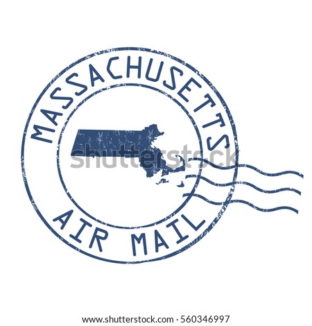 Massachusetts post office, air mail, grunge rubber stamp on white background, vector illustration