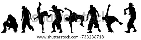 Dancing street dance silhouettes in urban style on white background, vector illustration Foto stock © 