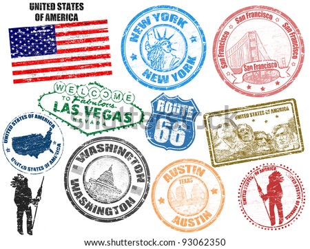 Set of grunge stamps with United States of America, vector illustration