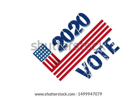 Vote 2020 in USA, banner design. American patriotic background election day. Usa debate of president voting. Election voting poster. Political election campaign. Flyer vector blue red white logo.