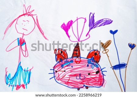 Image, Stock Photo Child draws a princess II with pens