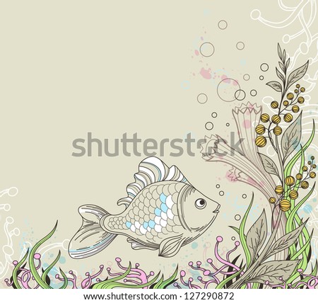 Vector marine background with fish and plants