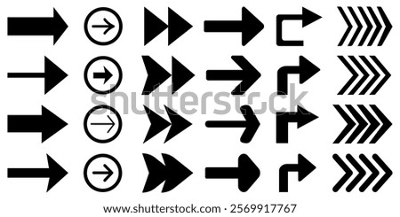 Set of new style black vector arrow set. Set different arrows or web design, set of big black vector arrows. Cursor, Click. Arrow icon pack.