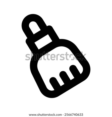 Thin Outline Icon Broom, Besom or Short Brush of Bound Straw Near a Pile of Garbage. Such Line sign as Cleaning Garbage, Cleanup, Sweeping. Vector Computer Pictograms White Background Editable Stroke.