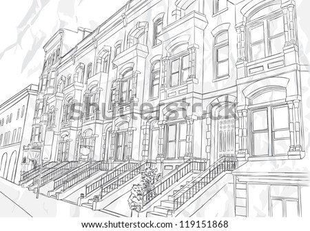 Sketch of the street on white background