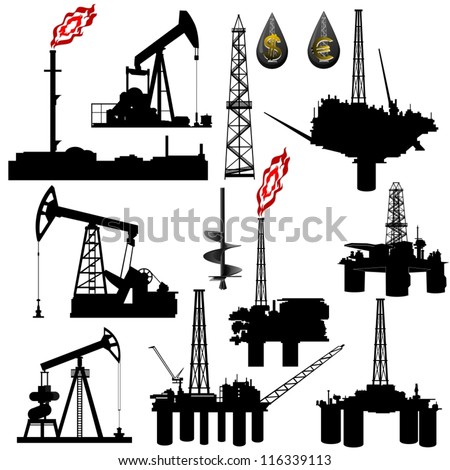 The contours of the oil industry facilities. Illustration on the production and sale of natural resources. Illustration on white background.