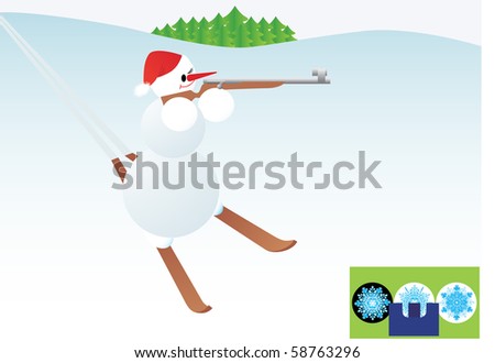 Winter sport. Snowman skiing rifle.