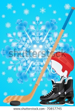 Winter Sports. The helmet, stick, puck-hockey equipment
