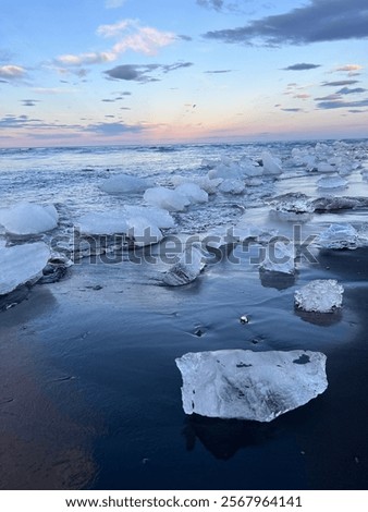 Similar – Image, Stock Photo Glacier Lagoon with icebergs from above. Aerial View. Cracked Ice from drone view. Background texture concept.