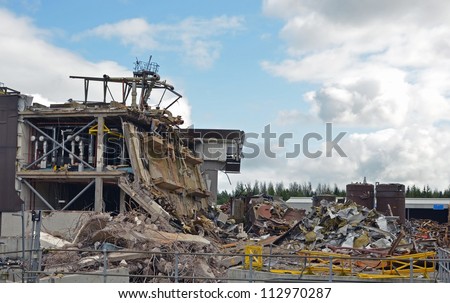 Large factory being dismantled and demolished