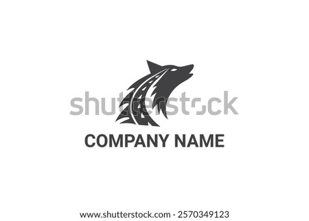 Wolf With Road Logo Design Template, Wolf Vector Illustration