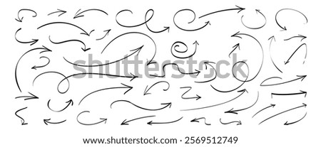 hand drawn black line arrows set doodle left right down direction signs sketch parallel pen curve 