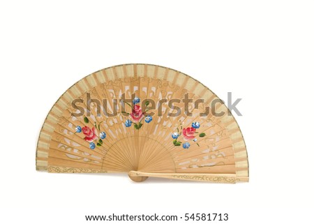 A beautiful hand-painted fan from Spain on the white background