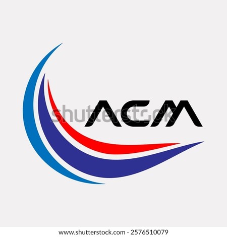 Creative ACM Logo Design Featuring Dynamic Blue and Red Swirls with Modern Typography on White Background