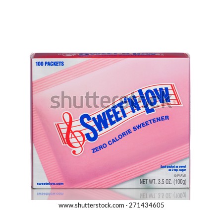 MIAMI, USA - April 21, 2015: A box of Sweet\'N Low. The popular artificial sweetener is made from granulated saccharin with dextrose and cream of tartar.