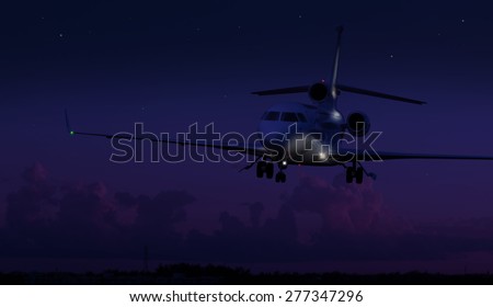 Private jet landing in the middle of the night
