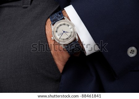 Close up of a man\'s hand wearing a watch