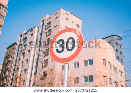 Similar – Image, Stock Photo Traffic sign 30 zone. Speed limit.