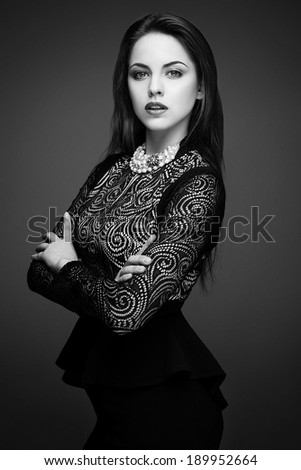 Vogue Style. Glamour Lady. Fashion Beauty Girl. Gorgeous Woman Portrait. Black and white Photo