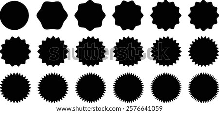 Set of red starburst, starburst labels. Black icons on white background. Starburst Sale Stickers and Ribbons. Starburst Sale Stickers. Zigzag stickers, tags,