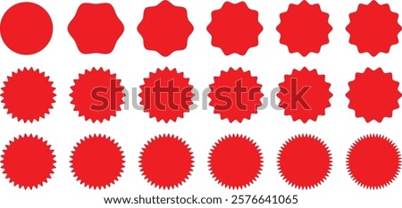 Set of red starburst, starburst labels. Black icons on white background. Starburst Sale Stickers. Starburst Sale Stickers and Ribbons. Zigzag stickers, tags,