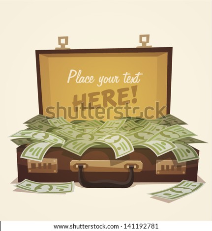 Open suitcase full of money, business illustration