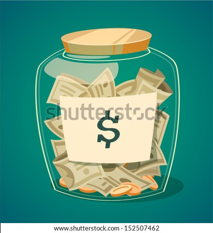 Saving money jar. Vector illustration.