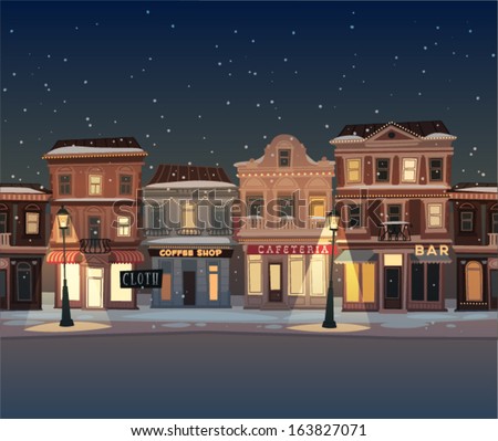 Christmas town illustration. Seamless pattern