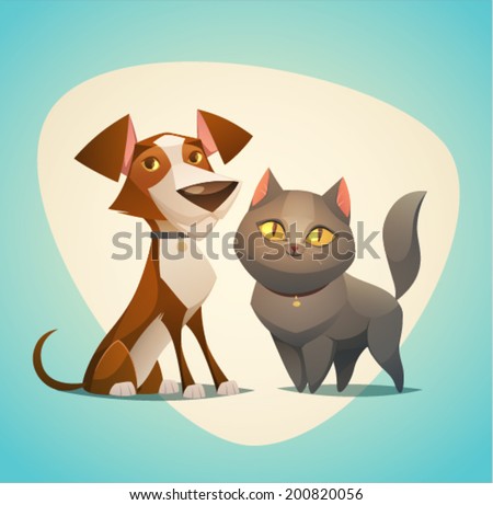 Cat and Dog characters. Cartoon styled vector illustration.