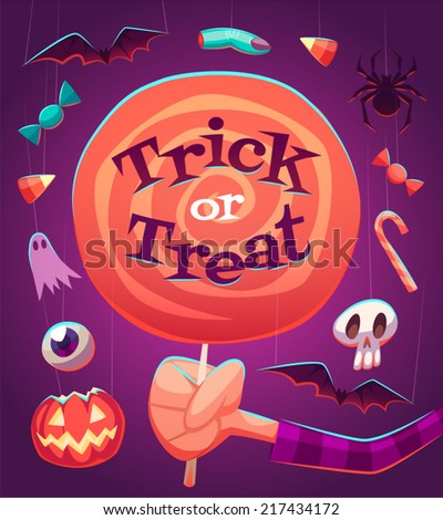 Big lollipop. Halloween poster  background  card. Vector illustration.