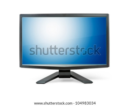 Computer Monitor With Blue Flat Wide Screen Isolated On White Stock ...