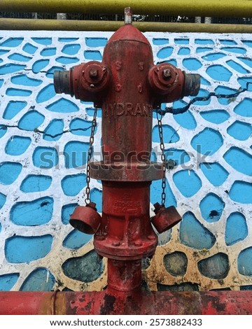 Image, Stock Photo two hydrants on old dirty wall of a house with closed blinds