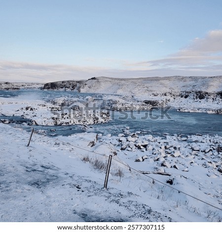 Similar – Image, Stock Photo River flowing through snowy hilly valley