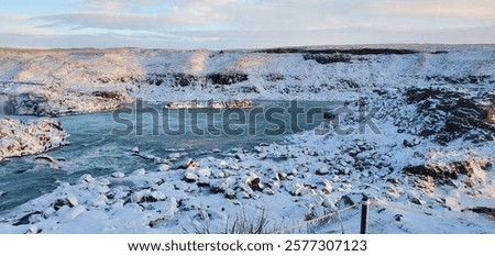 Similar – Image, Stock Photo River flowing through snowy hilly valley