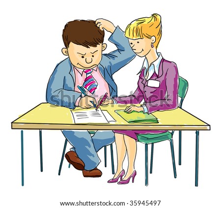 Business Pair Sit At The Desk And Sign Contract Stock Photo 35945497 ...