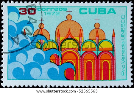 CUBA - CIRCA 1972 : A post stamp printed in Cuba shows sights of  Venice and devoted Unesco world  heritage,series,  circa 1972