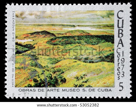 CUBA - CIRCA 1973 : A post stamp printed in Cuba shows canvas from National Museum of Arts  Cuba, series.Circa 1973