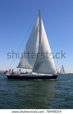 ODESSA, UKRAINE - MAY 28: Unidentified sailing boat competes during the ORT Media Group Cup Regatta on May 28, 2011 in Odessa, Ukraine