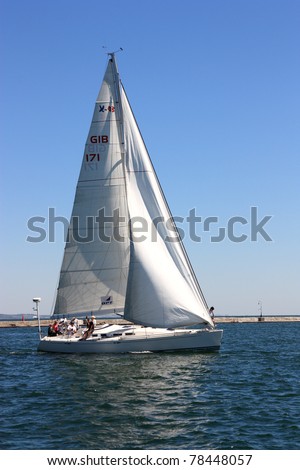 ODESSA, UKRAINE - MAY 28: Unidentified sailing boat competes during the ORT Media Group Cup Regatta on May 28, 2011 in Odessa, Ukraine