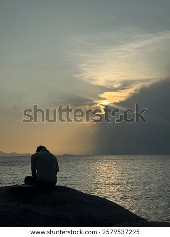 Similar – Image, Stock Photo Dramatic sky during sunset over a lake in Cambodia