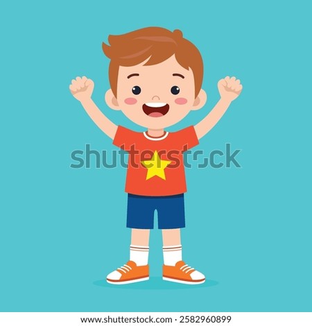 Similar – Image, Stock Photo Cheerful boy celebrating victory while playing video game