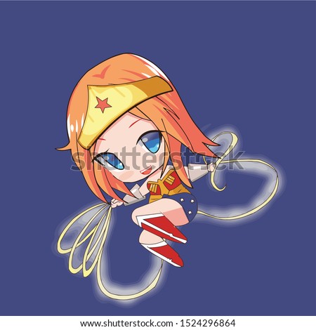 Wonder girl with truth of lasso - Female superhero in classic comics white costume with  cape and tiara. Smiling flat cartoon hero character with super powers. Friendly girl stands confidently. Vector