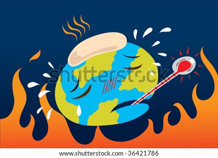 Illustration of the earth feel ill from global warming and pollution problem.