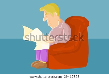 Senior Retirement An illustration of an older man sitting on a sofa reading a newspaper