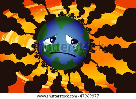 An image of the globe crying while flames are emerging from all sides