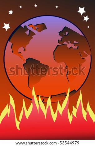An image showing a reddish color Earth under which flames are burning high and heating up the Earth