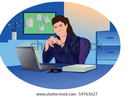 Image of an office lady who is working on her laptop