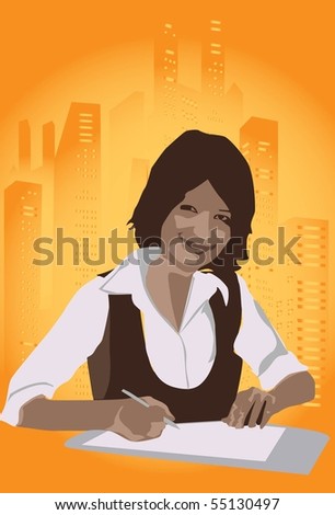 Image of a girl who is filling out an application to go to college.