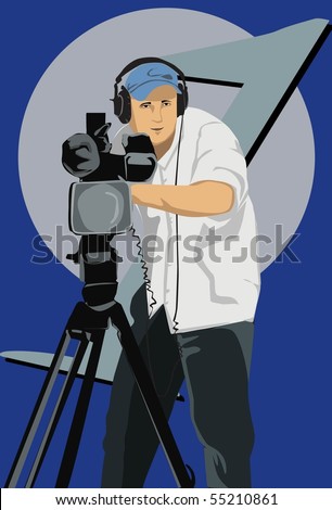 Image of a camera man who is shooting his camera at a studio