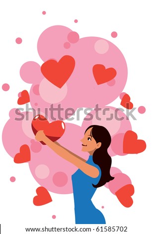 Image of woman who is hugging her heart and very happy.